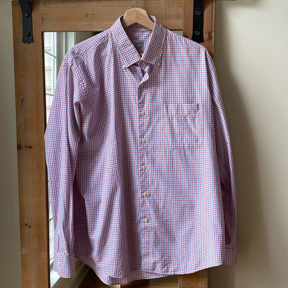Peter Millar Crown Finish Plaid Button Down Shirt Size L